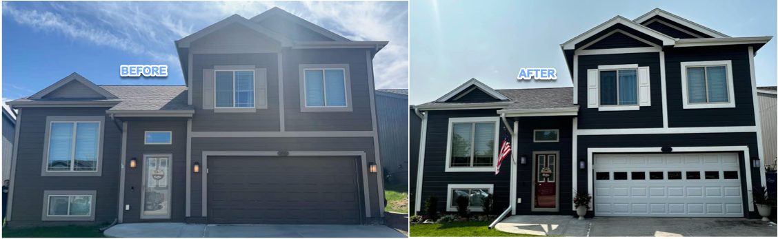 Siding replacement, before and after